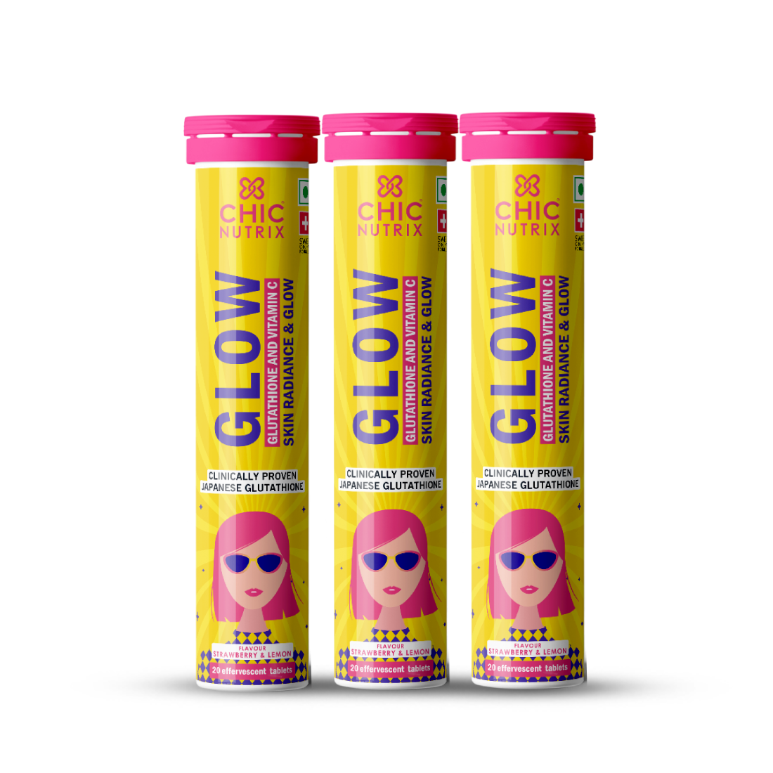 glutathione tablets chicnutrix Chic Nutrix Glow Skin Radiance Effervescent, Strawberry Lemon - 20 Liposomal Glutathione Tablets for Pigmentation