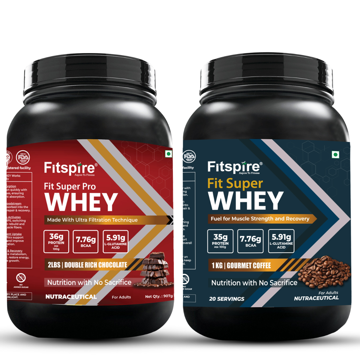 Fitspire Fit Super Whey Gourmet Chocolate and Fit Super Pro Whey Double Rich Chocolate Protein Combo High Protein Blend with Enzymes Probiotics for Digestion Muscle Growth Recovery-image-4