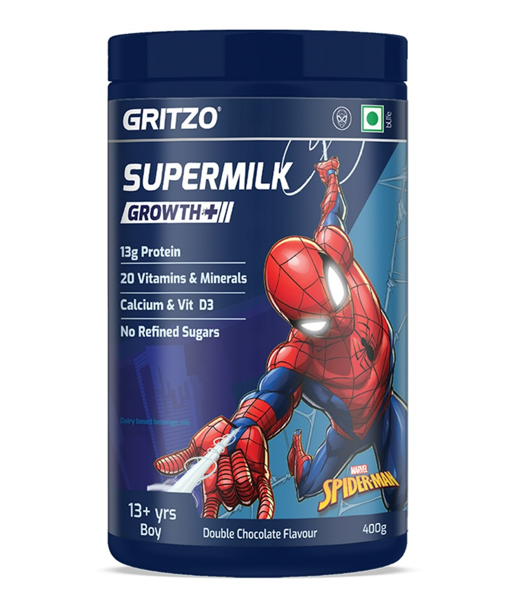 Gritzo SuperMilk Growth+ Spiderman (13+y Boy) | 13g Protein Powder (Double Chocolate, 400g)-image-2