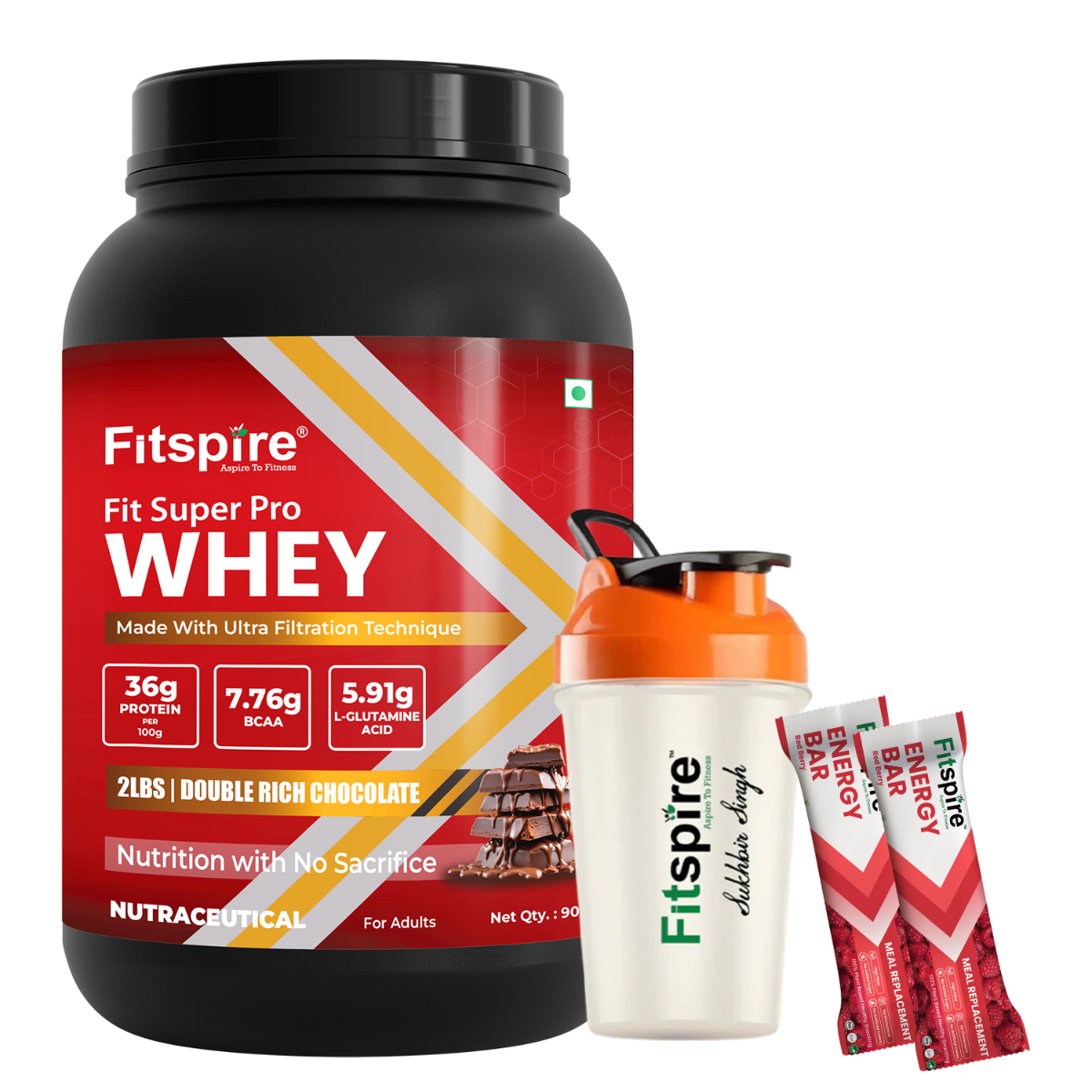 Fitspire Fit Super Pro Whey Double Rich Chocolate Combo of Shaker and 2 Energy Redberry Bars High Protein Combo with Enzymes and Probiotics for Digestion-Muscle Growth Recovery No Added Sugar-image-3