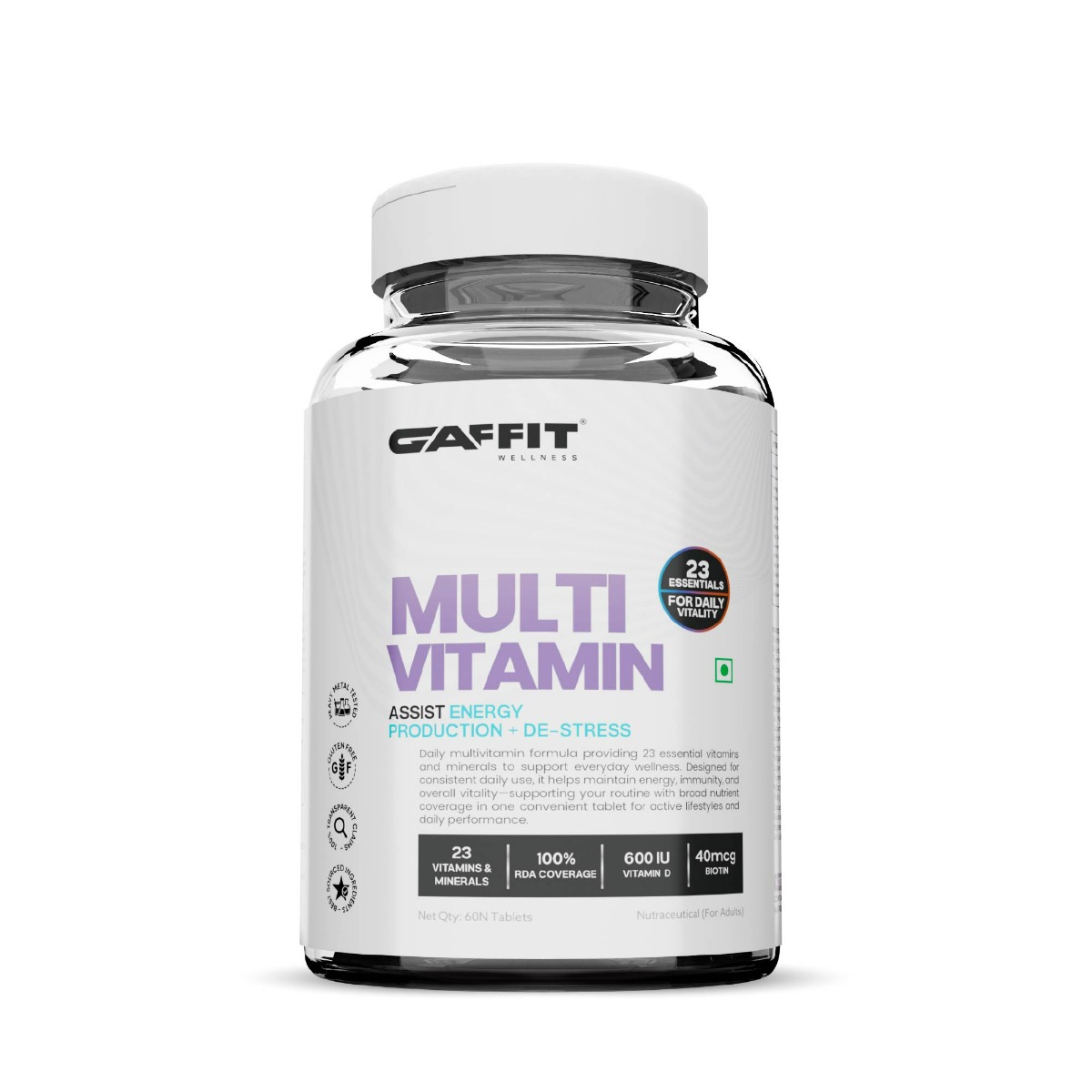 GAFFIT Multi Vitamin | 23 Essential Vitamins & Minerals | 100% RDA Coverage | Daily Vitality, Immunity & Energy | No Doping Ingredients | 60 Tablets-image-12