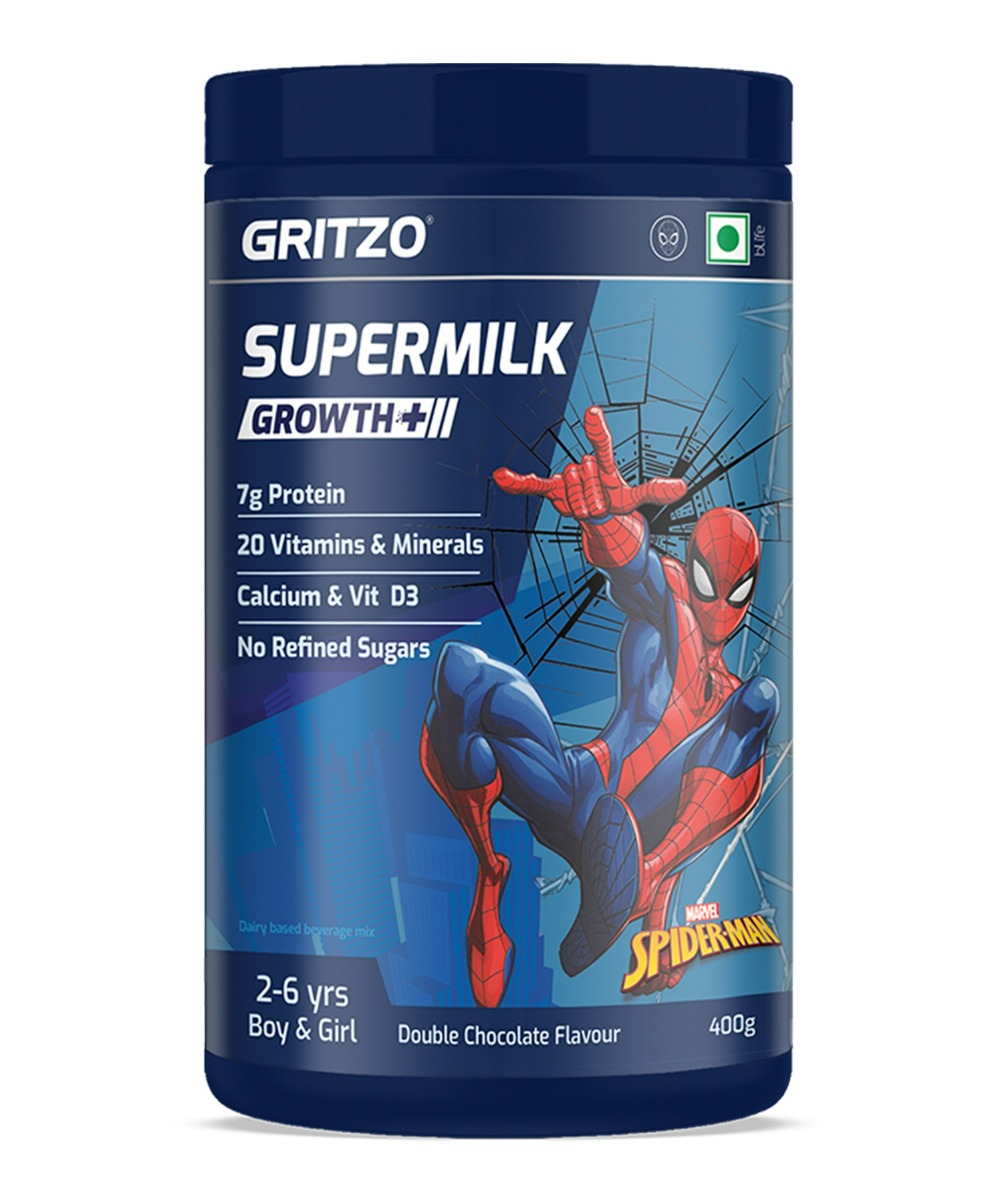 Gritzo SuperMilk Growth+ Spiderman (2-6y Boy & Girl) | 7g Protein Powder (Double Chocolate, 400g)-image-40