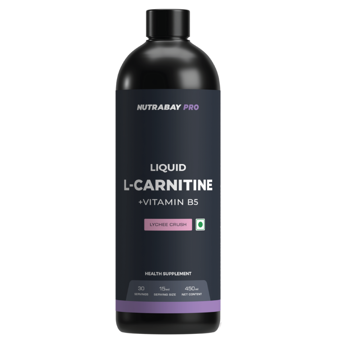 Nutrabay Pro Liquid L-Carnitine With Vitamin B5 1500 mg L-CARNITINE, Sugar Free, Helps Convert Fat into Energy, Performance & Recovery, Pre & Post Workout Supplement for Men & Women 450 ml, Lychee