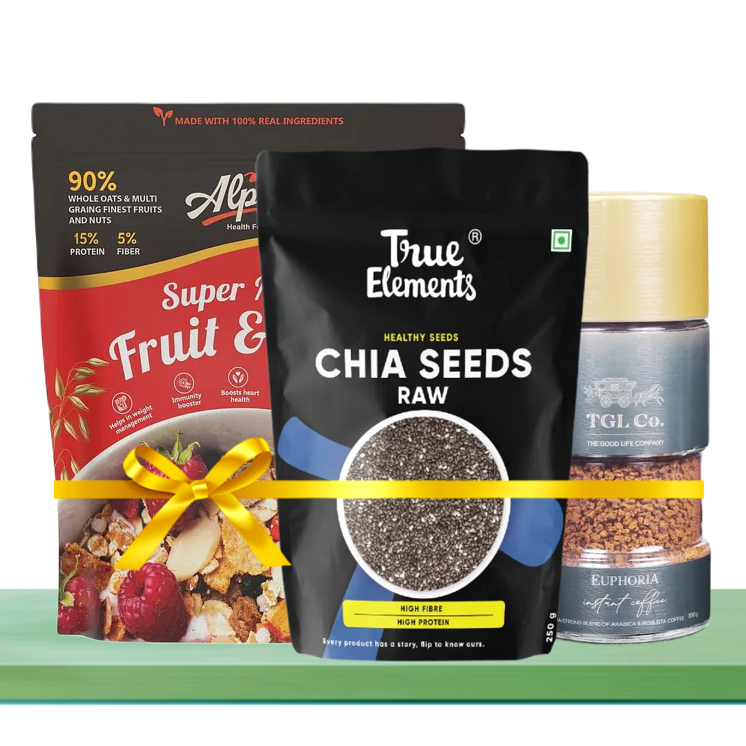 Superfood Breakfast Pack (True Elements Raw Chia Seeds (250 gm) + Alpino Super Muesli Fruit & Nuts (400 gm) + TGL Co. Euphoria Instant Coffee Powder Bottle (100 gm))-image-2
